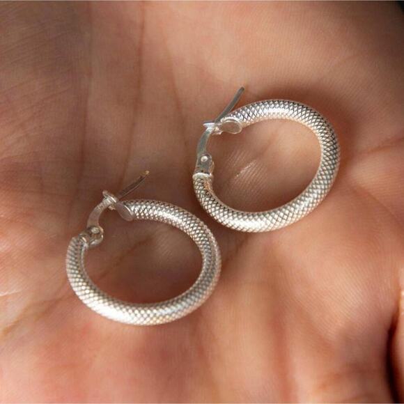 Women’s Textured Hoop Earrings | 925 Sterling Silver | Classic & Elegant Style - Picture 2 of 2
